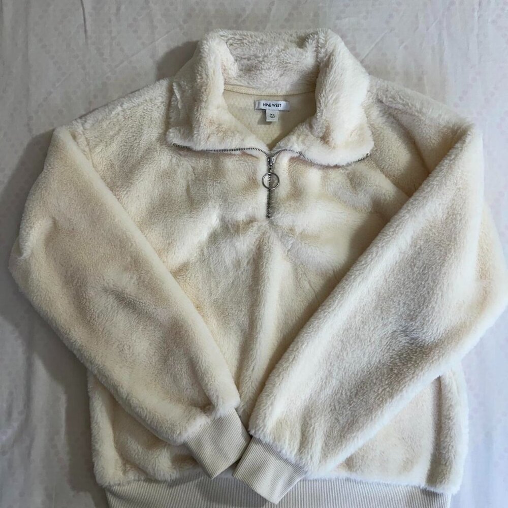 Nine West Women's Furry Cream Quarter Zip Up